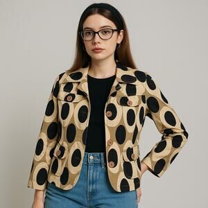 Lapis Mod Circle Print Jacket L RN99144 Retro Indie Lined Cotton Blazer Y2K